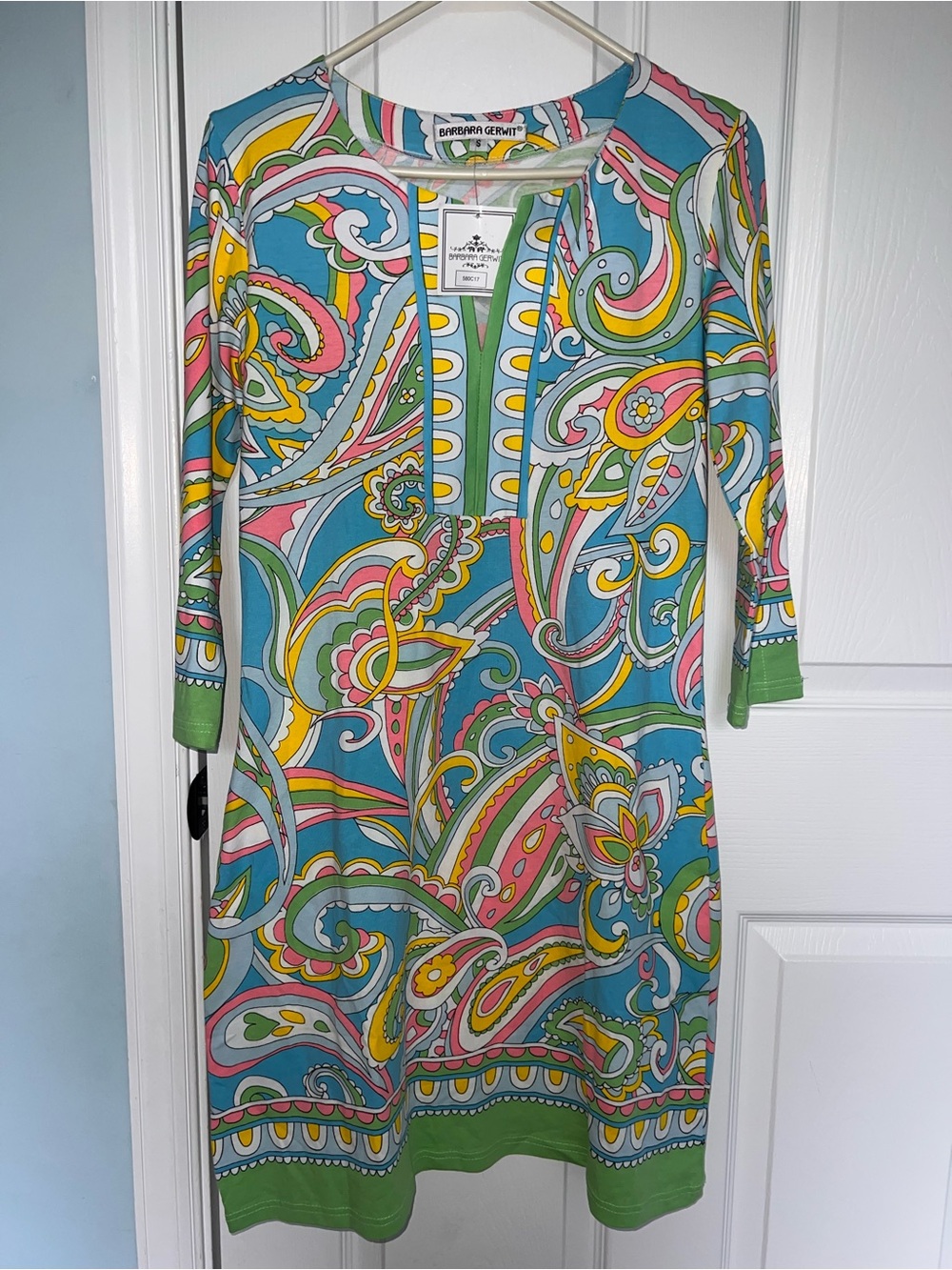 Barbara Gerwit Teal Multicolor Paisley Shift Dress